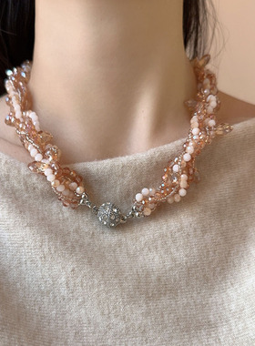 欧美风多层缠绕米珠串珠项链女