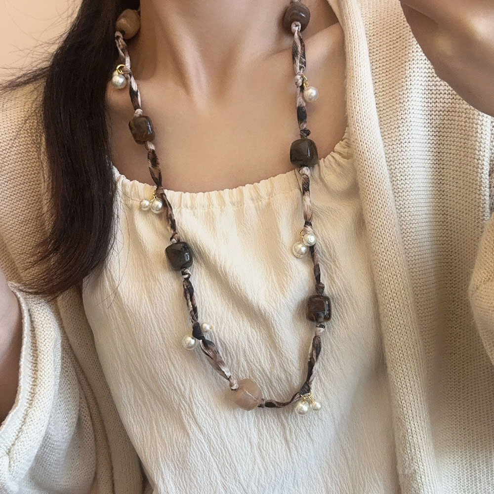 时尚简约复古风编织珍珠项链