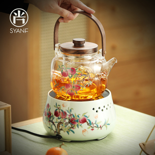 家用泡茶小型焖茶壶茶炉蒸茶器烧水壶 玻璃煮茶器电陶炉煮茶壶套装