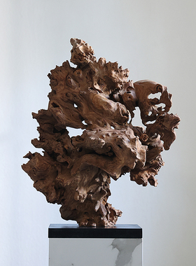 侘寂风枯木雕塑艺术造型新中式桌面摆件玄关茶室风化木雕落地摆件