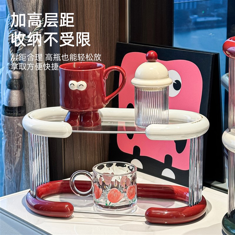 杯子收纳置物架水吧桌面水杯奶茶咖啡杯托盘餐桌家用双层沥水杯架