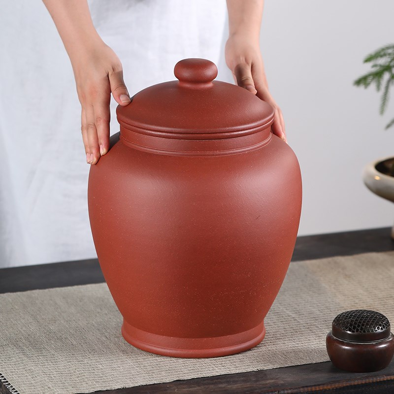 名家宜兴紫砂茶叶罐茶缸密封防潮B醒茶罐茶叶桶小号4斤装普洱茶罐