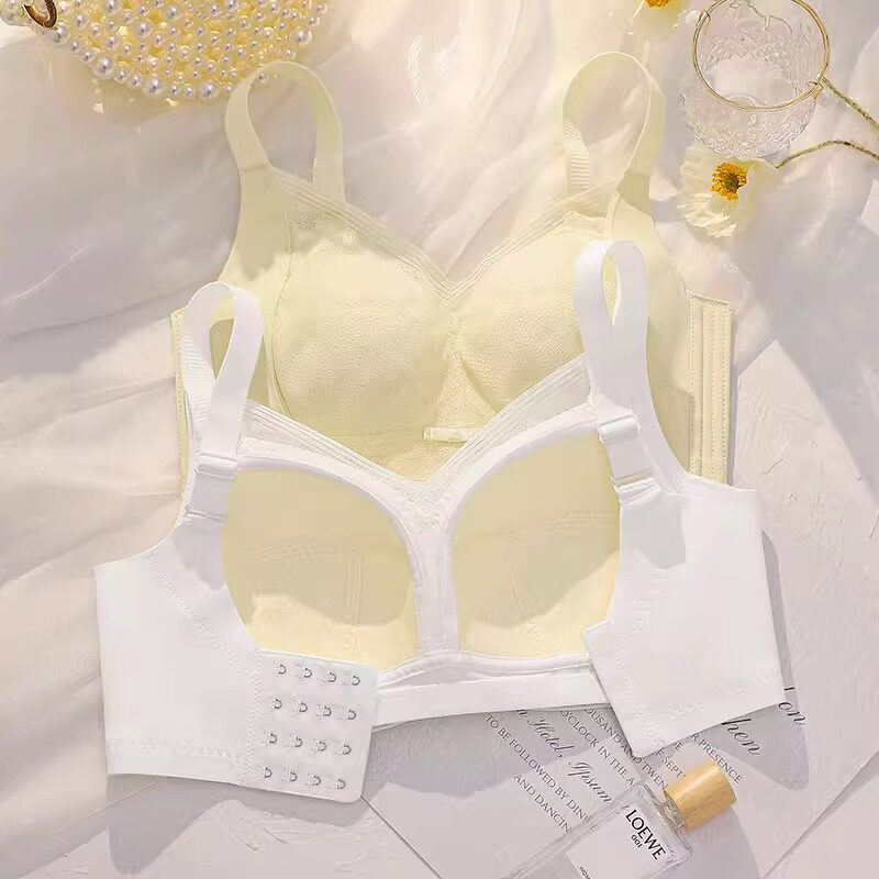 全罩杯内衣女大胸显小薄款夏季白色收副乳防下垂调整型大尺码内衣