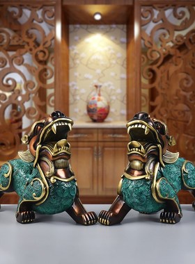 纯铜貔貅摆件公母一对家居饰品家用皮丘貔貅客厅装饰品黄铜工艺品