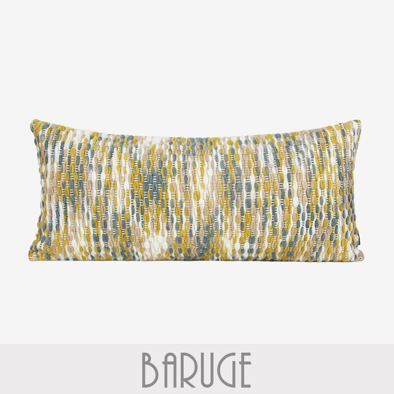 蓝色黄色编织颗粒长条枕渐变靠垫B沙发靠包长枕酒店样板间枕套腰