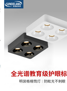 超薄明装筒灯极简四头斗胆灯x无主灯客厅明照卧室方形吸顶防眩射