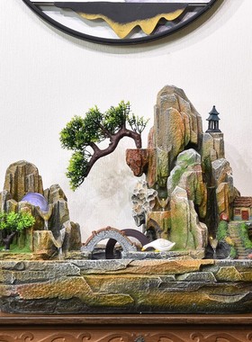 假山流水喷泉高端客厅玄关桌面室内招财时来运转摆件店铺开业礼物