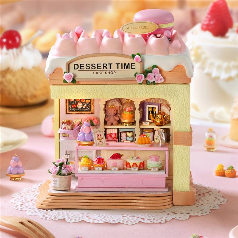 奇衿DIY小屋玫瑰甜品店木质手工拼接I模型粉色蛋糕主题玩具积木礼