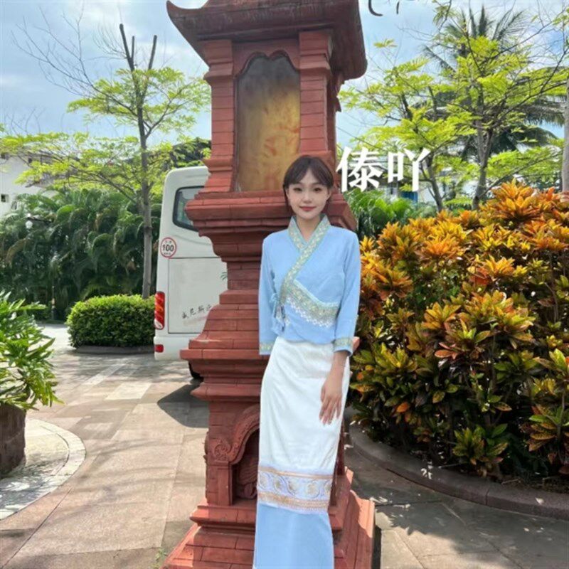 新款西双版纳傣族民族服装女贴花传统I傣族日常套装表演服超仙