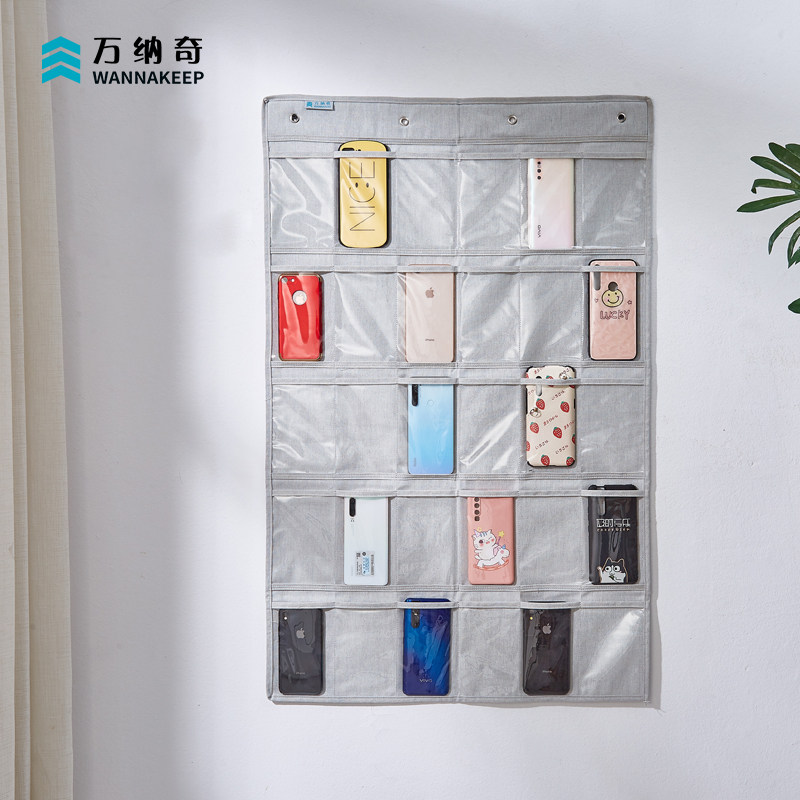 手机收纳袋学校班级办公r室门后悬挂式透明防霉防潮布袋挂墙收纳