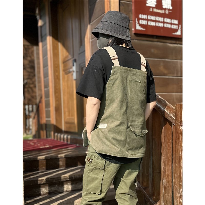 美式工装帆布时尚围裙防污耐磨罩衣园艺咖啡理发师工作服定制logo