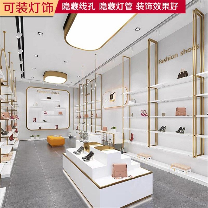 鞋店鞋架展示架店铺商用摆包包童鞋鞋墙上墙展柜装修效果带灯货架