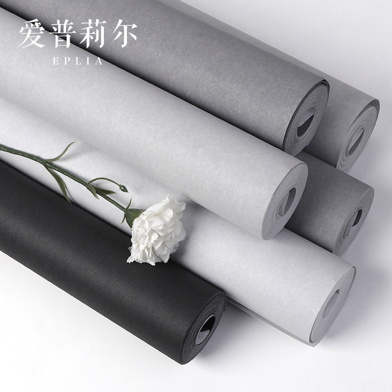 现代简约长纤无纺布n浅灰色墙纸非自粘卧室客厅背景墙壁纸黑色深