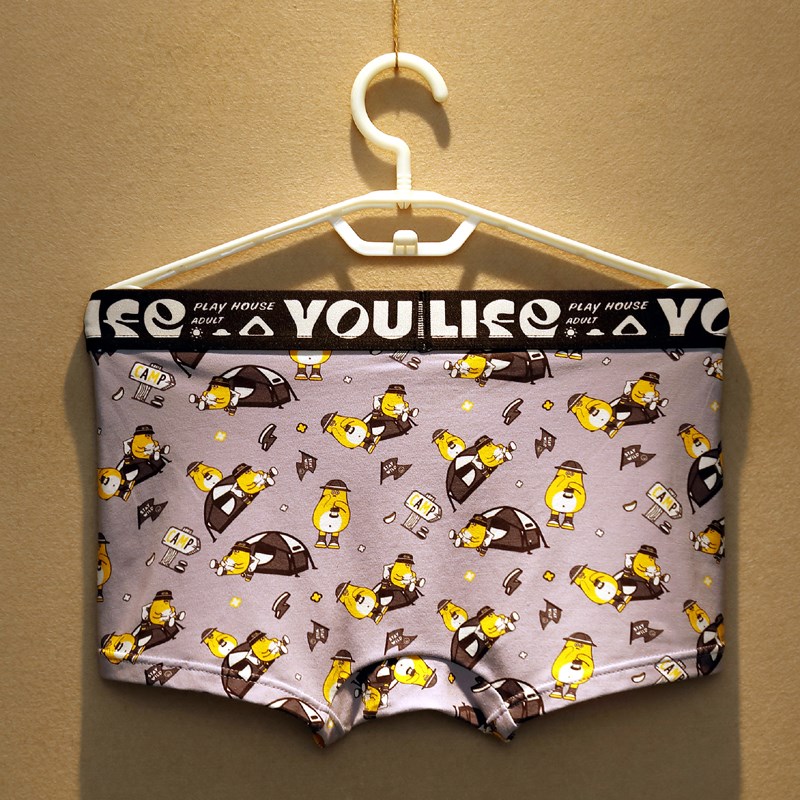 3条装男士内裤纯棉男生平角裤男款潮流透气卡通印花四角裤平脚裤