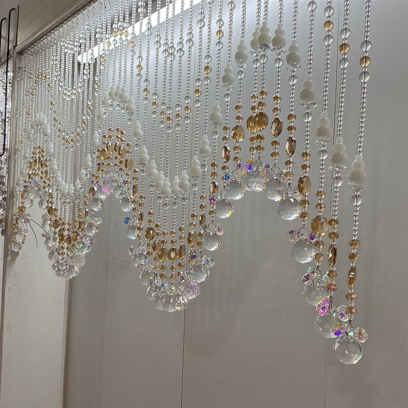 玉白葫芦透明白色水晶珠帘门帘客L厅隔断帘波浪形挂帘