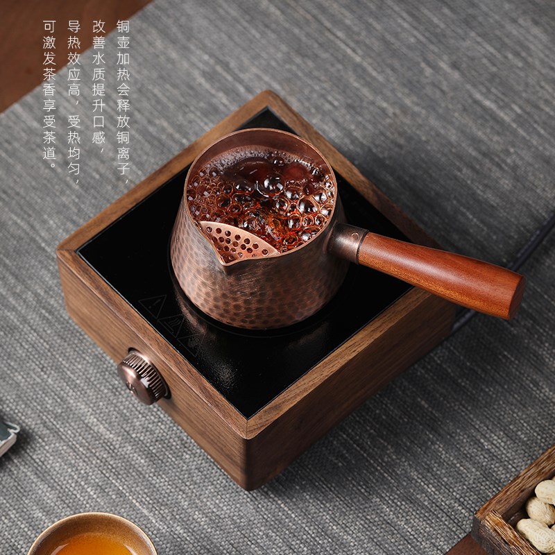手工紫铜罐罐茶煮茶器电陶炉 西北甘肃侧把煮茶罐加W厚铜壶烤茶罐