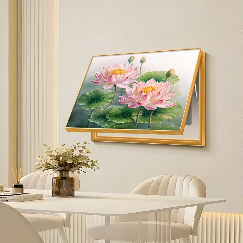 荷花电表箱装饰画现代简约和气生财餐厅J客厅挂画高级感配电箱盖