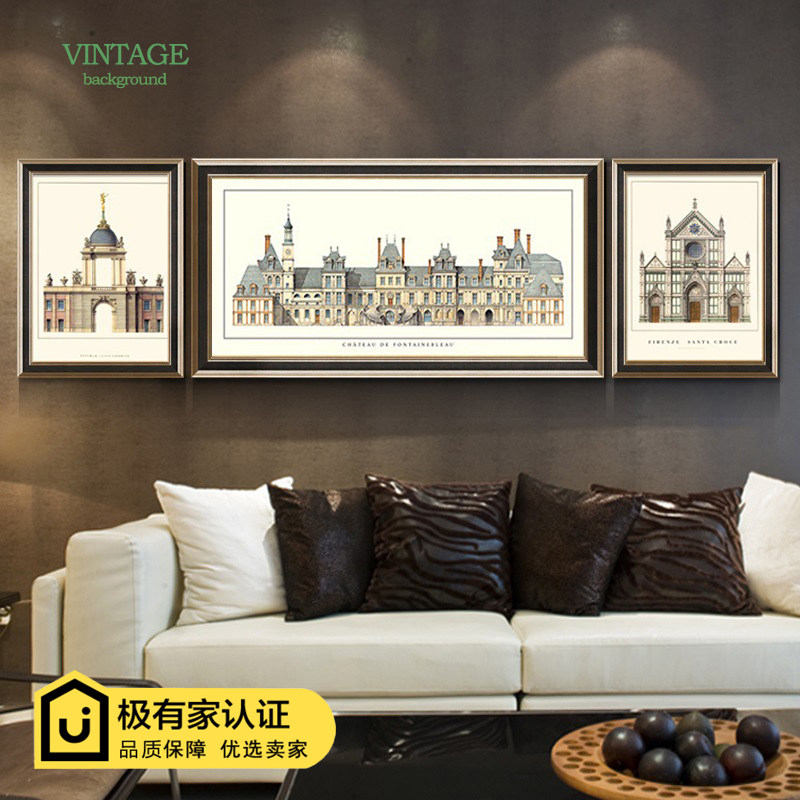 客厅背景墙上小装饰画美式挂画z现代欧式玄关过道中古风建筑组合