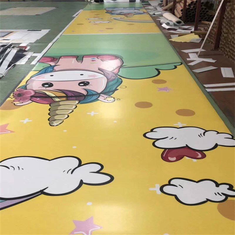 幼儿园卡通图案PkVC塑胶地板定制满铺地板地胶办公商场展会地胶板