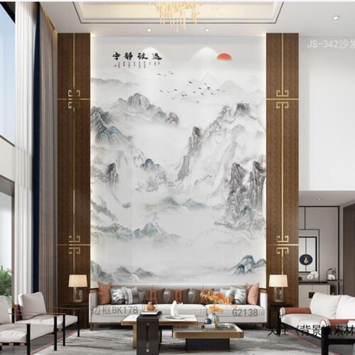 别墅复试楼背h景墙客厅影视墙岩板壁画现代简约玄关过道画瓷砖