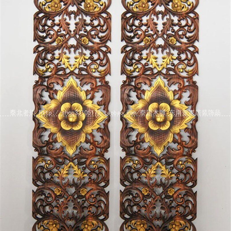 新品特惠竖形镂空描金木雕隔y断电视机背景墙家居玄关实木装饰画