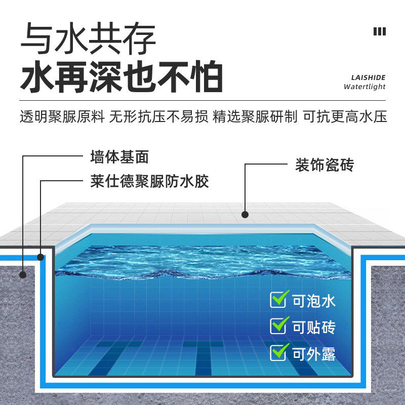 鱼池透明防水涂料可长期泡水室外瓷砖防渗材料水池裂缝补漏胶