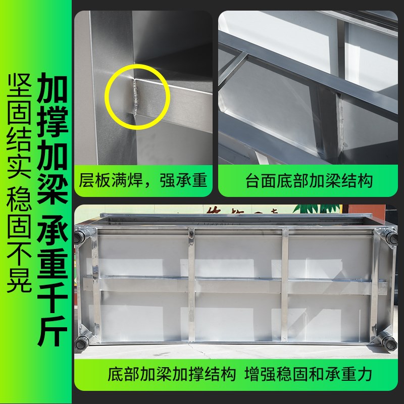 304不锈钢工作台加厚厨房橱柜打荷台商用操作台切菜桌子案板台面