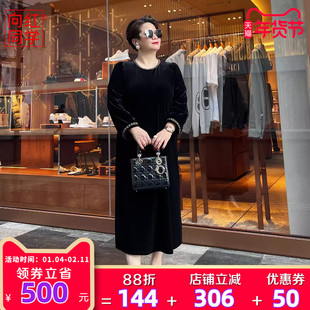向红同学大富婆连衣裙秋女2026新款法式小香风丝绒大码长裙子0216