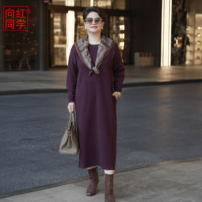 向红同学2026秋冬简约显瘦ROW风松弛廓型过膝长款休闲连衣裙0529