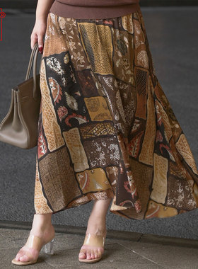 2025年春夏时尚卉影珍萃拼花复古大码半身裙BQ007