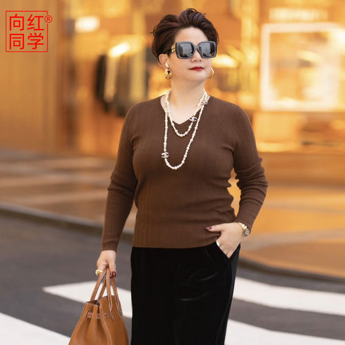 小V领羊毛质感休闲女针织衫