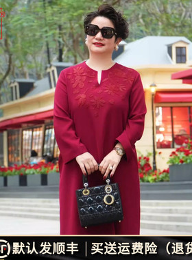 向红同学大码女装2025春秋新款法式重工钉珠长款时尚连衣裙子0215