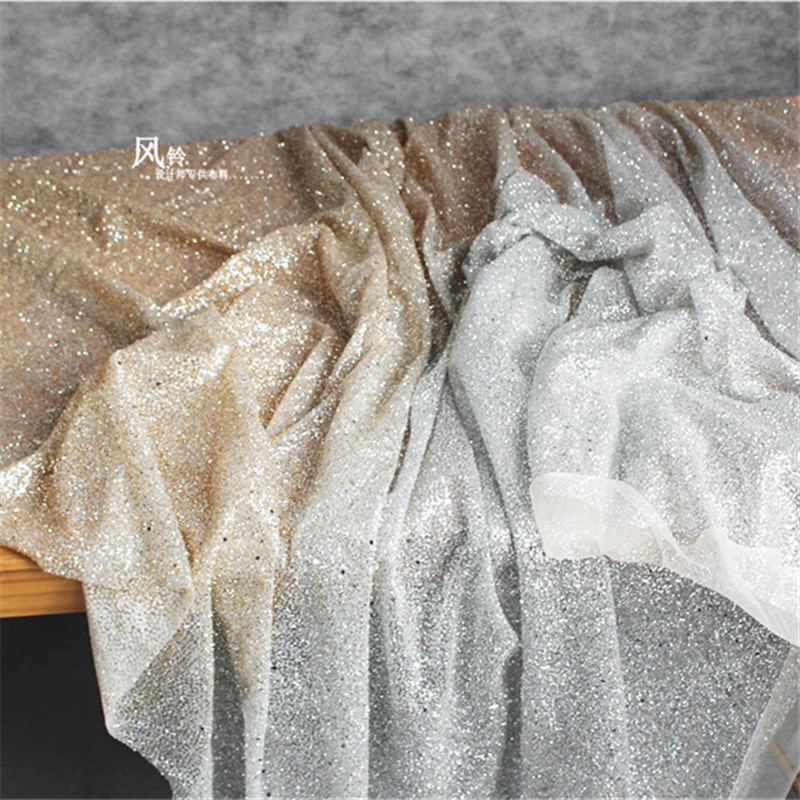 加密小闪片满版肤色渐变银色烫金布料 洒金网纱烫点服装设计面料