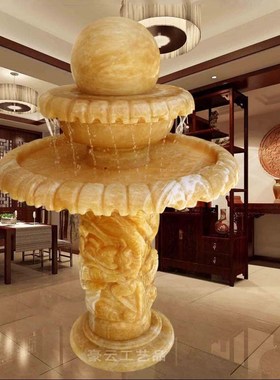 新款酒店专用超大气大型流水喷泉摆件 双层流水线龙柱水转球摆件