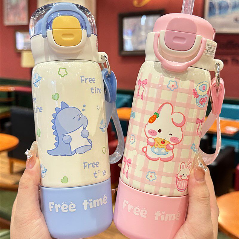 儿童保温杯男女孩上学专用吸管杯子幼儿园带盖高S颜值便携双饮水