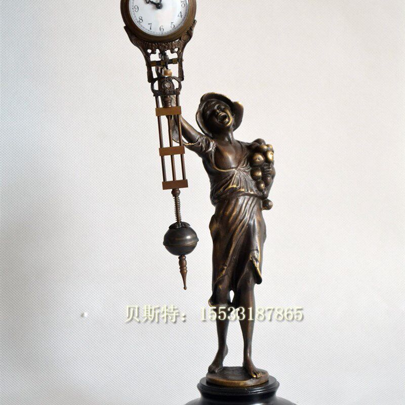 摇摆钟 机械西洋人物 纯铜摇表B 老式机械上发条 小座钟 把玩