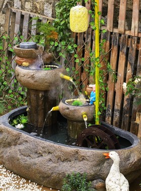 中式假山喷泉庭院花园阳台景观招财民宿造景装饰养鱼池小流水摆件