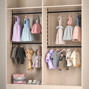 铝合金任意撑金属儿童衣柜内挂衣杆可调节成长型活动挂衣杆升降