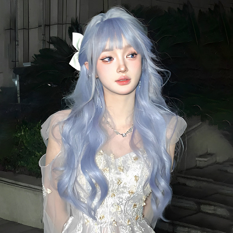 蓝色假发女长发夏季自然全头套式大波浪网红LoliTta长卷发假发套