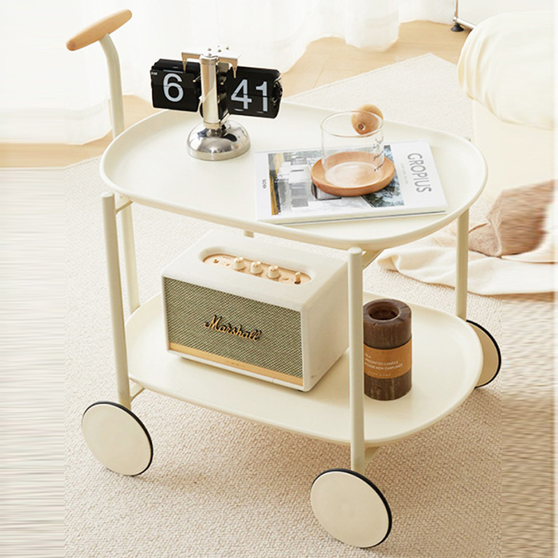奶油风沙发边几茶几落地摆件小推车收纳置物架现代简约客厅装饰品