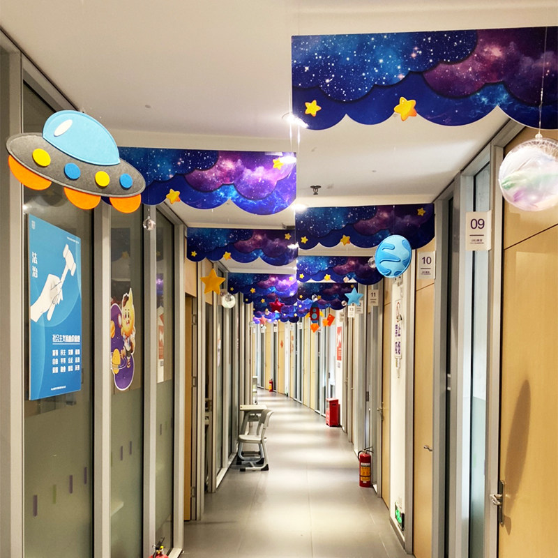幼儿园太空主题墙环创挂饰星空海洋吊饰教室走廊门头装饰kt板定制