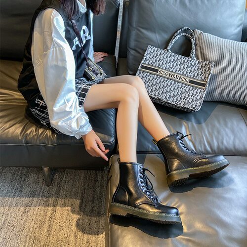 马丁靴短靴女英伦风2021秋新款小众F炸街小个子冬款加绒韩系瘦瘦
