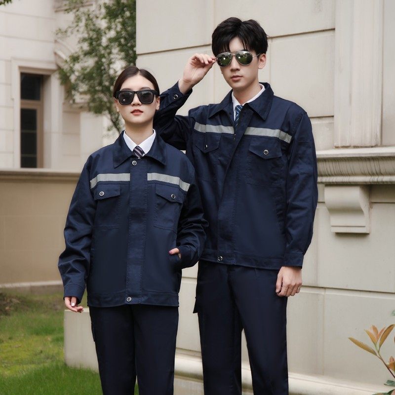 夏季长袖工作服j套装男工地工厂汽修服耐磨牢固反光劳保服印字定