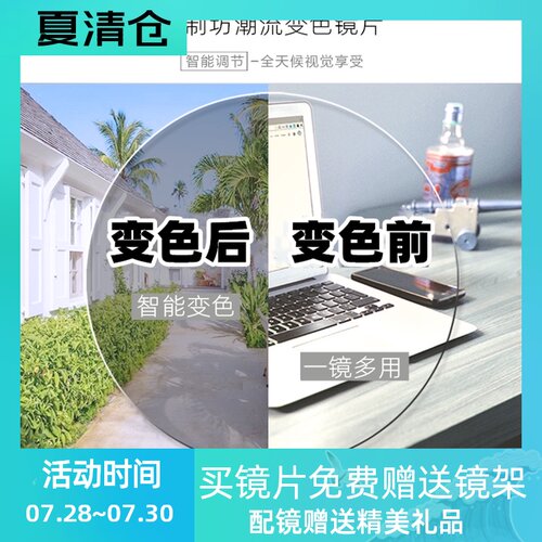 定制坊1.61 1.67 1.74超薄非球面防蓝光变色镜片V配度数近视镜片
