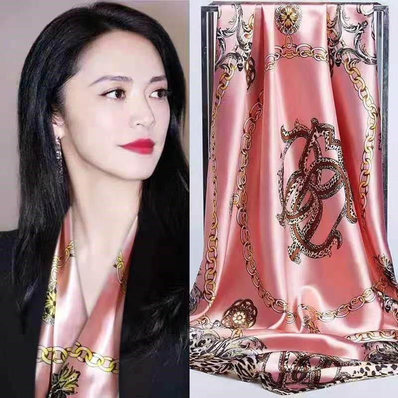 H9丝绸丝巾女士大方巾中老年妈妈秋冬款百搭围巾披肩纱巾头巾