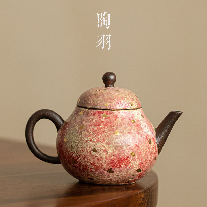 岩矿彩陶斑斓红小梨壶一人用茶壶粗陶小容量O陶瓷泡茶壶功夫茶具