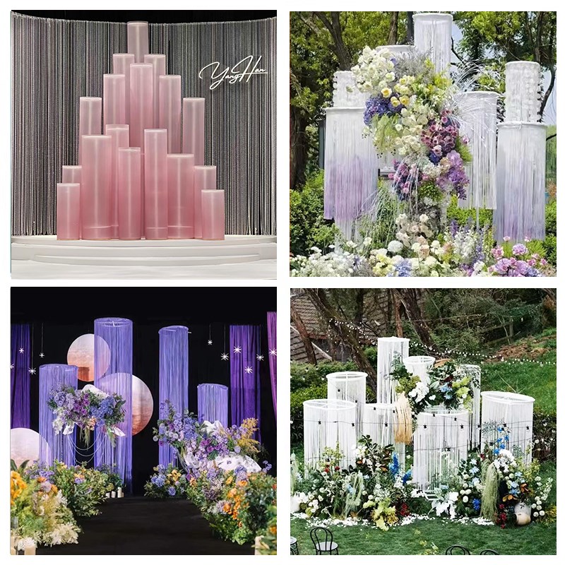 婚庆铁艺道具线帘圆环珠帘伸缩架子亮片珍珠花环路引舞台背景装饰