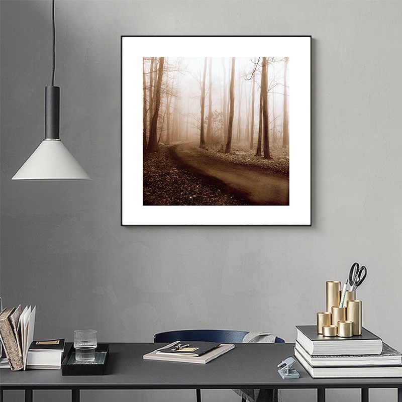 棕色调森林风景装饰画现代简约客厅卧室背景组合四联植物挂画大树