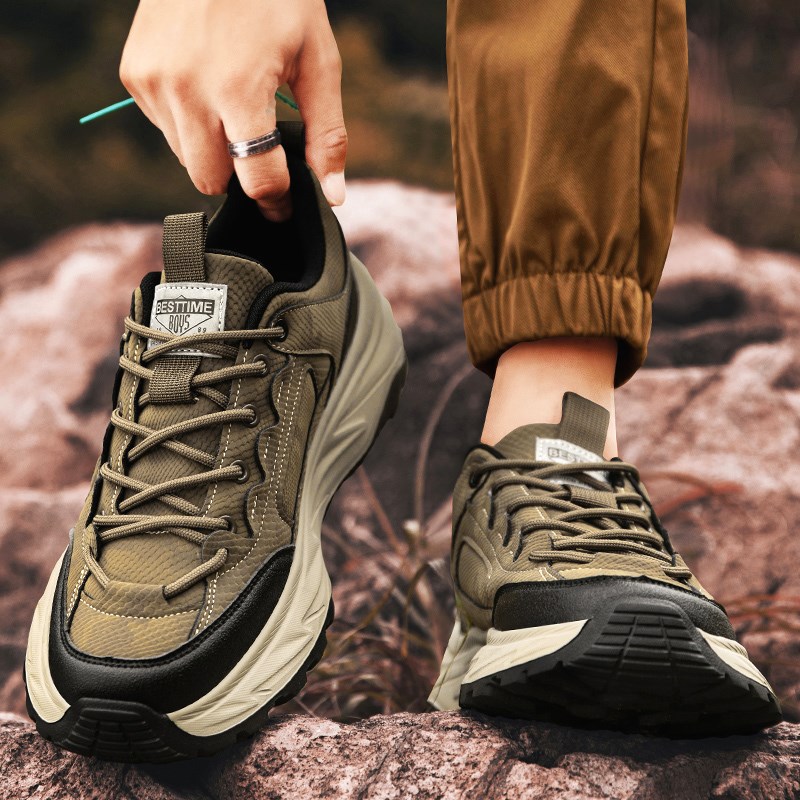 户外城市运动鞋男秋冬皮面防水男士轻便橡塑底防滑厚底登山旅行鞋