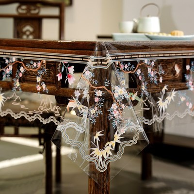 新中式pvc透明印花餐桌垫防水防油防烫免洗茶几桌布软玻璃桌面垫